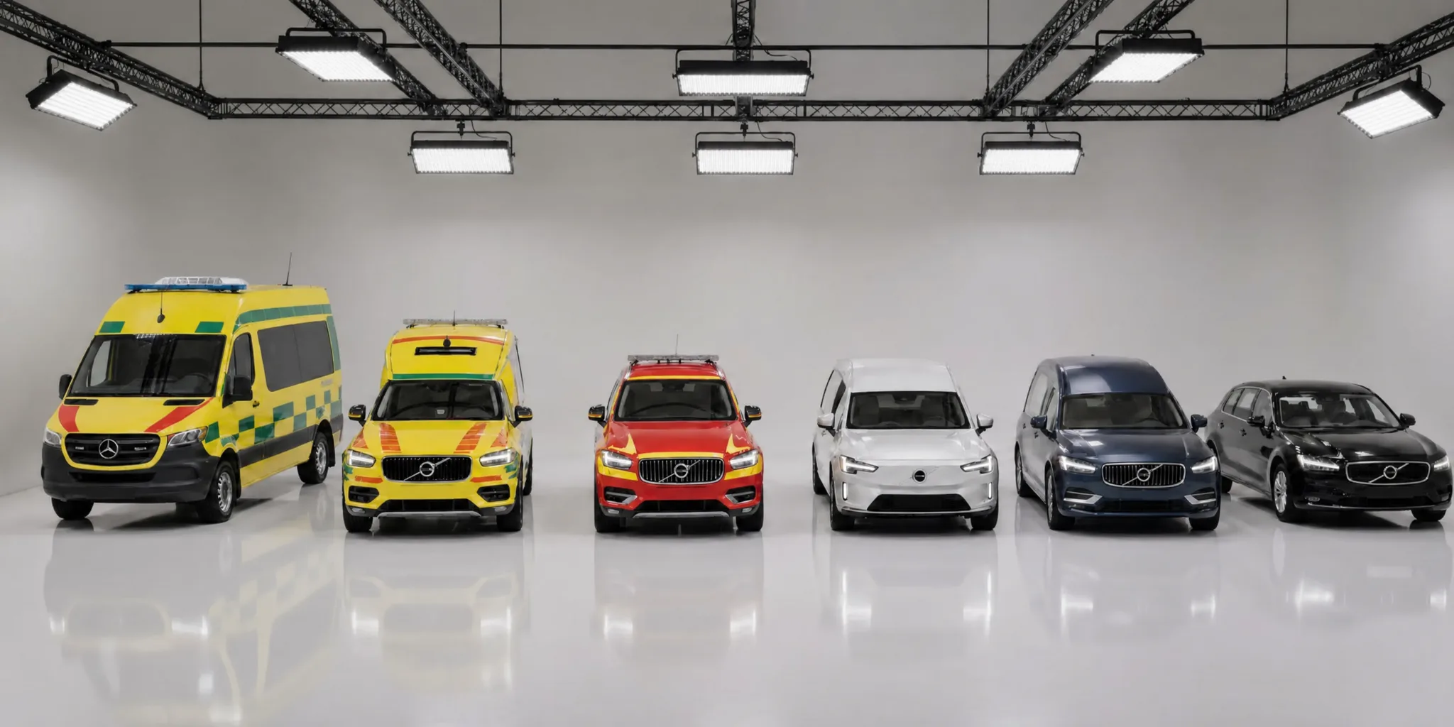 Nilssons specialfordon i rad: ambulanser, ledningsfordon och begravningsbilar
